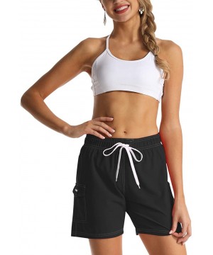 Women's Swim Trunks Quick Dry Solid Summer Beach Shorts Mesh Lining - Black - CN18NX4LE2H $22.54-Racing