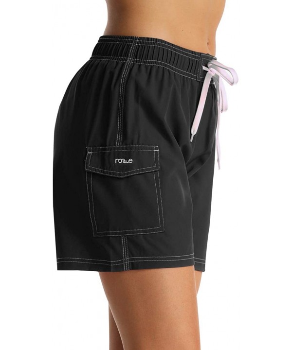 Women's Swim Trunks Quick Dry Solid Summer Beach Shorts Mesh Lining - Black - CN18NX4LE2H $22.54-Racing