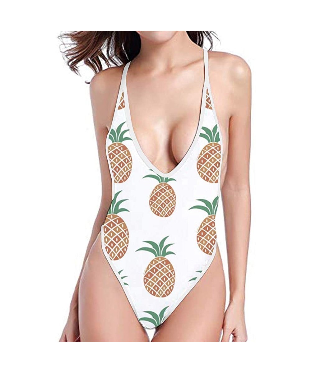 Women's Ladies Swimsuits Deep V One Piece Bathing Suits Bikini Beach Swimwear Bathing Suit - Pineapple-4 - CO18QMSM9KD $33.67...