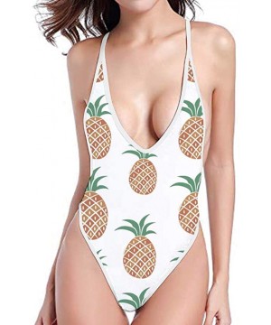 Women's Ladies Swimsuits Deep V One Piece Bathing Suits Bikini Beach Swimwear Bathing Suit - Pineapple-4 - CO18QMSM9KD $33.67...