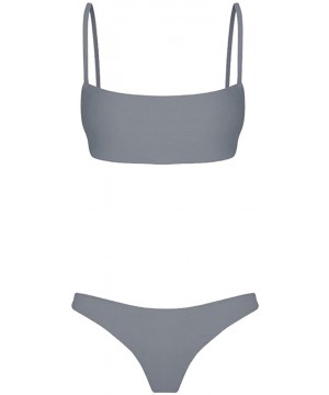 Womens Sexy Stap Bikini Sets Scoop Neck Swimsuits Solid Color Swimwear Two Piece Beach Bathing Suits - Gray - CY196GT6H9Z $13...