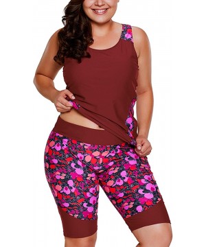 Women's 2 Piece Plus Size Floral Tankini Swimsuit with Bermuda Shorts - Multi - CD188LSMAUX $36.01-Tankinis