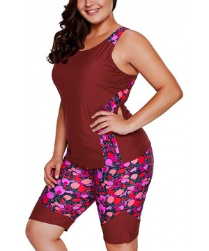 Women's 2 Piece Plus Size Floral Tankini Swimsuit with Bermuda Shorts - Multi - CD188LSMAUX $36.01-Tankinis