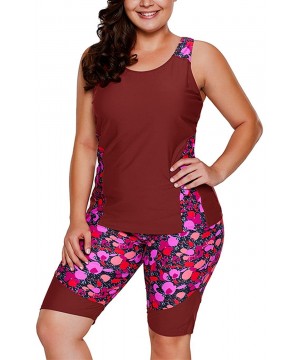 Women's 2 Piece Plus Size Floral Tankini Swimsuit with Bermuda Shorts - Multi - CD188LSMAUX $36.01-Tankinis