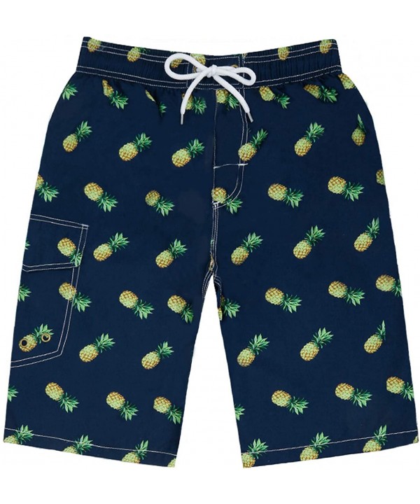 Funny Novelty Swimwear for Men Boys Quick Dry Swim Trunks Beach Shorts Cargo Bathing Suits Mesh Lining - Navy-pineapple - CM1...