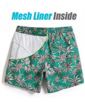 7" Swim Shorts Mens Quick Dry Swim Trunks with Mesh Lining Teen Funny Print Swimwear Swimsuit - Palm Green - CB193XCKEQS $21....