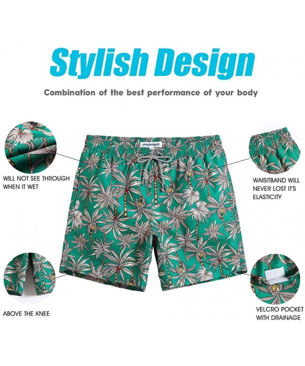 7" Swim Shorts Mens Quick Dry Swim Trunks with Mesh Lining Teen Funny Print Swimwear Swimsuit - Palm Green - CB193XCKEQS $21....