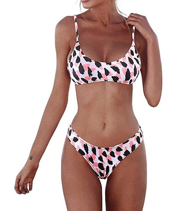 Summer Swimsuits for Womens- Bandeau Bikini Set Spaghetti Strap Bandage Push-Up Swimwear Beachwear Bathing Suit - 01- Pink - ...