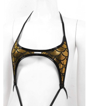 Women's PVC Wet Look One-Piece Leotard Bodysuit Swimsuit Sling Shot Thong Swimwear - Mermaid Gold - CE19EUQ34OC $8.60-One-Pieces