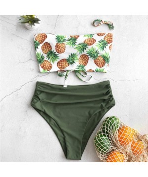 Women's Strapless Pineapple Print High Cut Bandeau Bikini Set Bathing Suit - Green - C6196LX937C $15.53-Sets