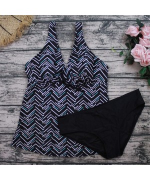 Women Two Piece Swimsuit High Neck Floral Printed Racerback Tankini Sets Tummy Control Swimwear Bathing Suits 01 Black - CW19...