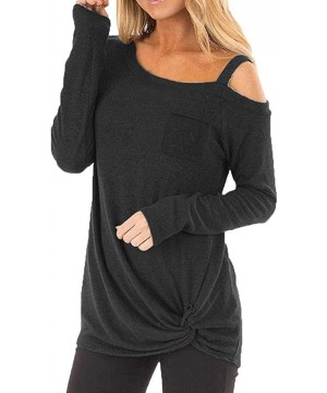 Womens Long Sleeve Casual Comfy Round Neck Solid Knot Side Twist Tunics T-Shirts Pullovers Tops - Black - CG18NT9HZED $12.96-...