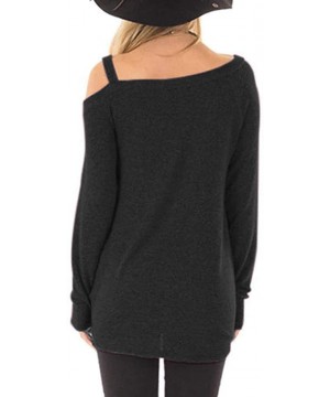 Womens Long Sleeve Casual Comfy Round Neck Solid Knot Side Twist Tunics T-Shirts Pullovers Tops - Black - CG18NT9HZED $12.96-...