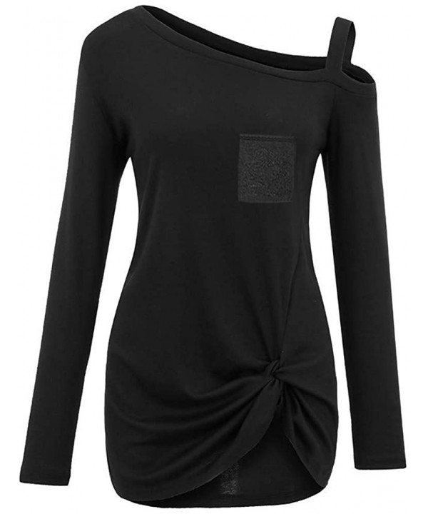 Womens Long Sleeve Casual Comfy Round Neck Solid Knot Side Twist Tunics T-Shirts Pullovers Tops - Black - CG18NT9HZED $12.96-...