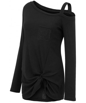 Womens Long Sleeve Casual Comfy Round Neck Solid Knot Side Twist Tunics T-Shirts Pullovers Tops - Black - CG18NT9HZED $12.96-...