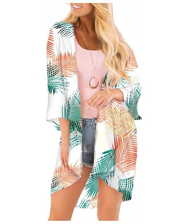 Women Open Front Casual Floral Print Cover up Kimono Boho Blouse Tops - 5 - CB19C4LH9H3 $23.79-Cover-Ups