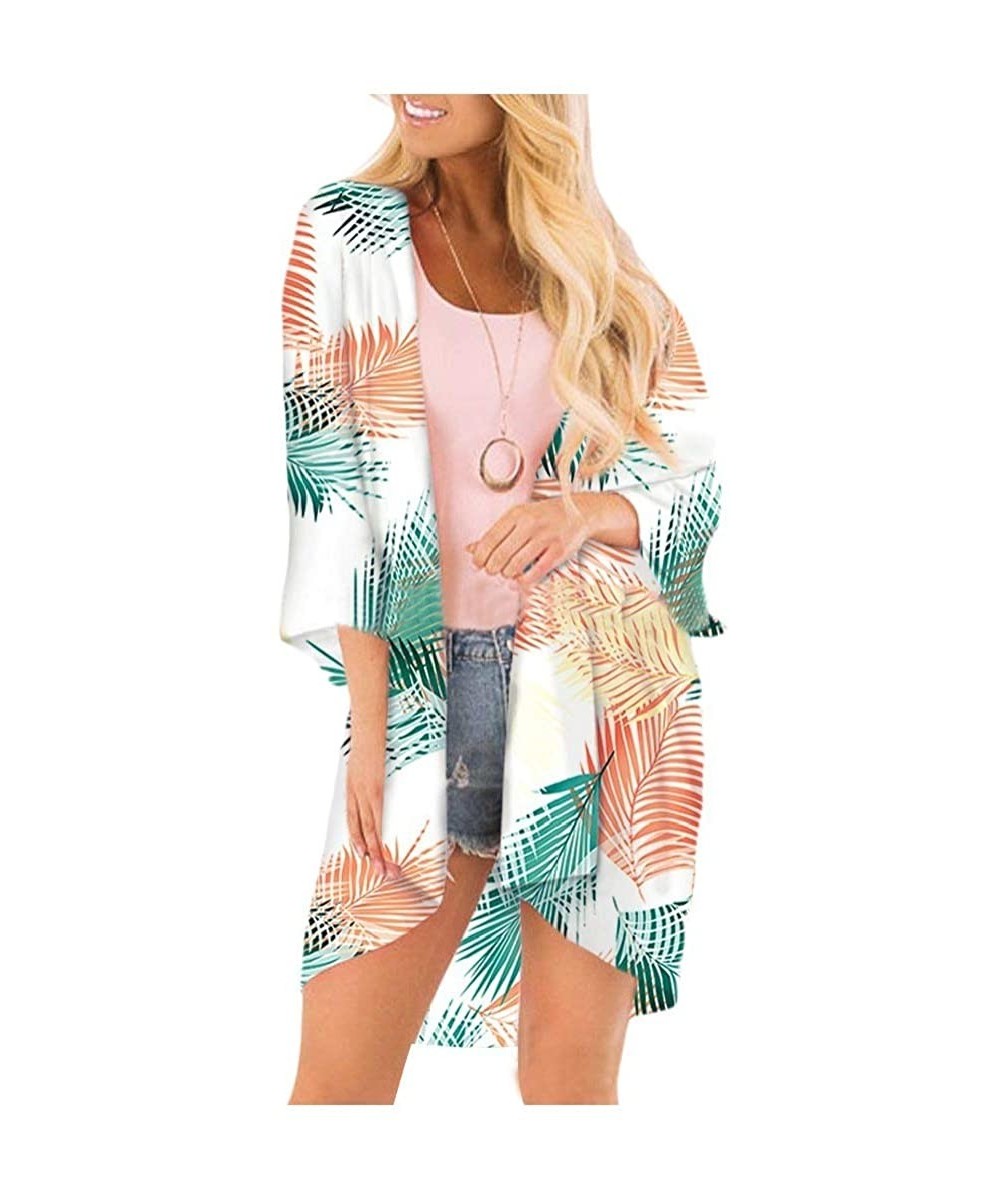 Women Open Front Casual Floral Print Cover up Kimono Boho Blouse Tops - 5 - CB19C4LH9H3 $23.79-Cover-Ups