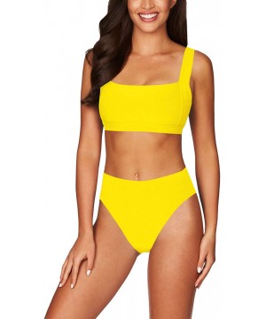 Women's Square Neck Crop Top High Waisted Bikini Set Two Piece Swimsuit - A-yellow - C0199EH5CE5 $16.67-Sets