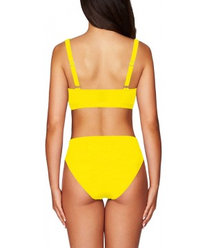 Women's Square Neck Crop Top High Waisted Bikini Set Two Piece Swimsuit - A-yellow - C0199EH5CE5 $16.67-Sets