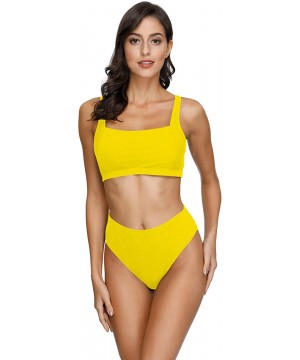 Women's Square Neck Crop Top High Waisted Bikini Set Two Piece Swimsuit - A-yellow - C0199EH5CE5 $16.67-Sets