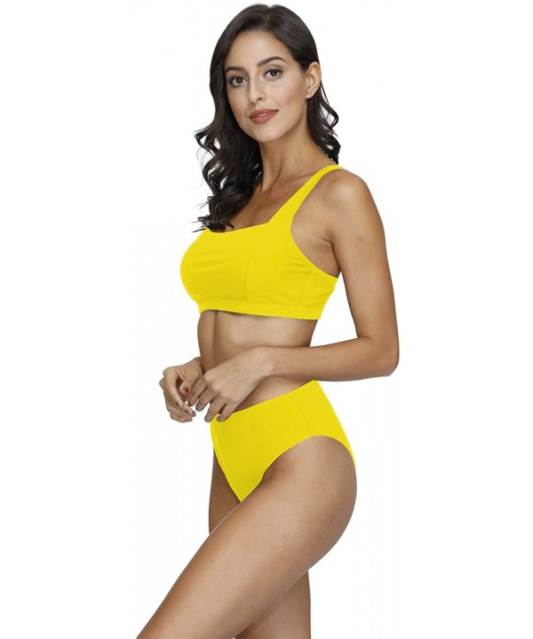 Women's Square Neck Crop Top High Waisted Bikini Set Two Piece Swimsuit - A-yellow - C0199EH5CE5 $16.67-Sets