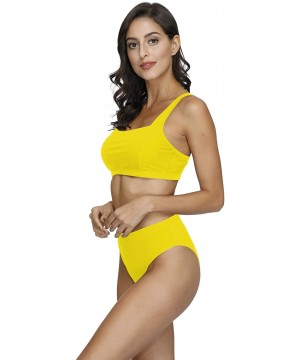 Women's Square Neck Crop Top High Waisted Bikini Set Two Piece Swimsuit - A-yellow - C0199EH5CE5 $16.67-Sets