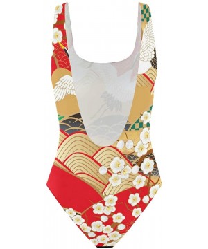 Womens Largemouth Bass Pattern One Piece Monokini Swimsuit Sexy Backless Retro Bathing Suit Japan New Year's Pattern - CW18NT...