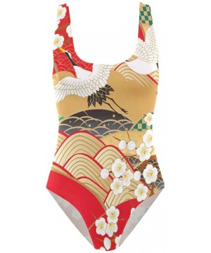 Womens Largemouth Bass Pattern One Piece Monokini Swimsuit Sexy Backless Retro Bathing Suit Japan New Year's Pattern - CW18NT...