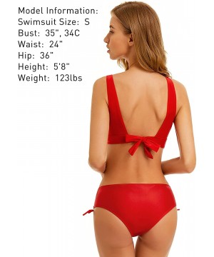 Women's Side Tie Bikini Set Light Support Laced Top Sexy Two Piece Swimsuit - Red - C61983D0NY5 $21.06-Sets