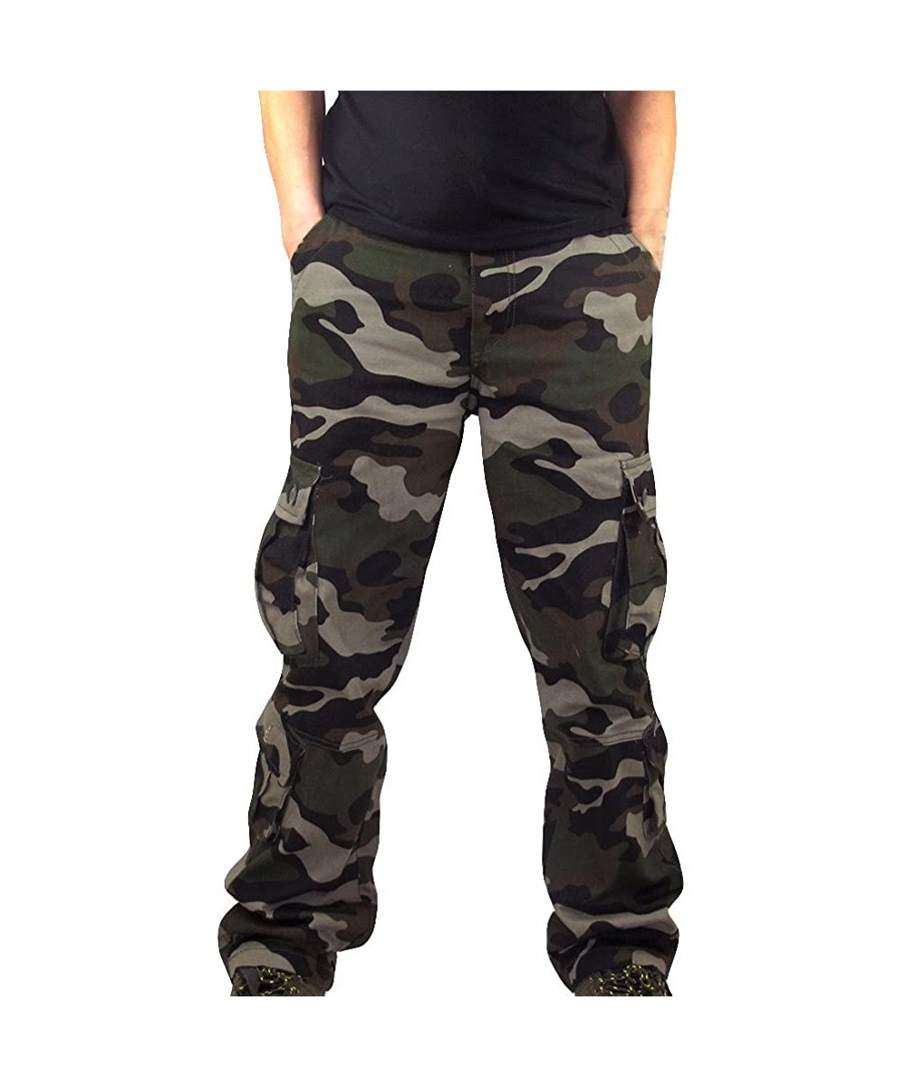 Men Camouflage Multi-Pocket Overalls Casual Sport Work Loose Trouser Pants - Army Green Pants - CY195AKA5RK $26.40-Board Shorts