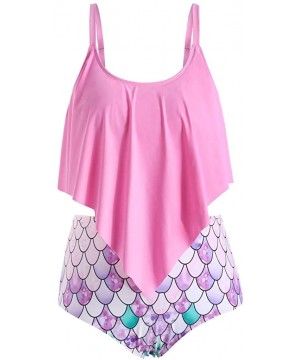 Bikini for Women High Waisted Swimsuits Tummy Control Two Piece Tankini Ruffled Top with Swim Bottom Bathing Suits - Zz-pink ...