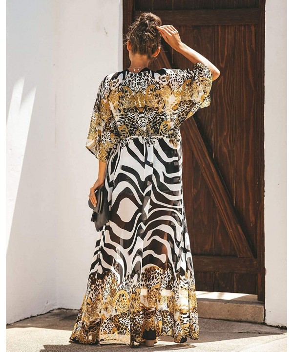 Womens Chiffon/Rayon Beach Blouses Kimono Cardigan Long Bikini Swimsuit Cover Up - Leopard Zebra - CR190C476RC $23.00-Cover-Ups