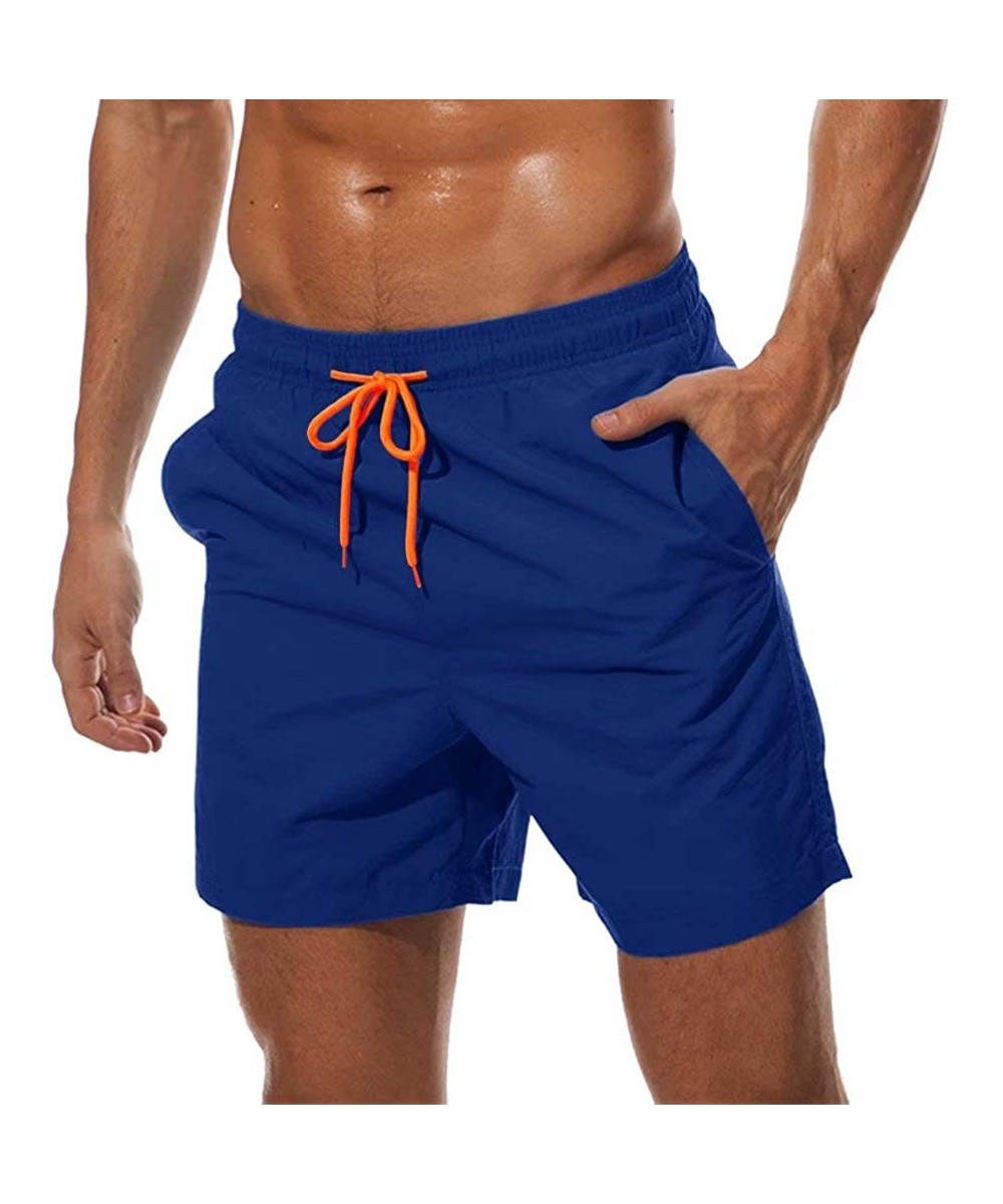 Men's Quick Dry Swim Trunks with Mesh Lining Beach Shorts Boardshorts Swim Shorts 3 Pockets - Royal Blue - CK197ECOSZK $18.59...