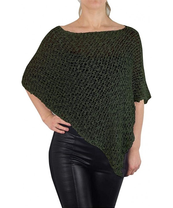 Ladies Popcorn Crochet Stretch Lace Fish Net Batwing Small Poncho - Olive - C818OTG4GX6 $31.76-Cover-Ups