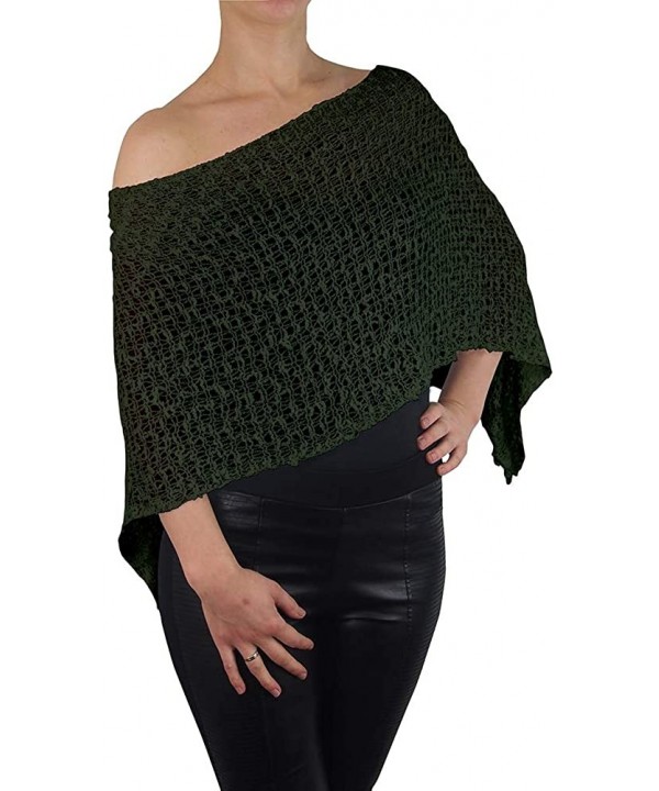 Ladies Popcorn Crochet Stretch Lace Fish Net Batwing Small Poncho - Olive - C818OTG4GX6 $31.76-Cover-Ups