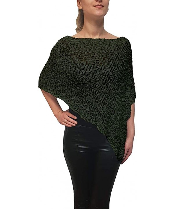 Ladies Popcorn Crochet Stretch Lace Fish Net Batwing Small Poncho - Olive - C818OTG4GX6 $31.76-Cover-Ups