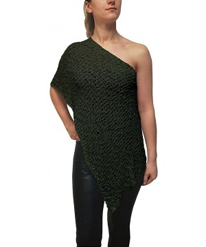 Ladies Popcorn Crochet Stretch Lace Fish Net Batwing Small Poncho - Olive - C818OTG4GX6 $31.76-Cover-Ups