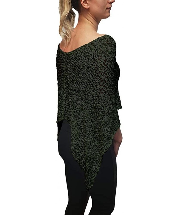 Ladies Popcorn Crochet Stretch Lace Fish Net Batwing Small Poncho - Olive - C818OTG4GX6 $31.76-Cover-Ups