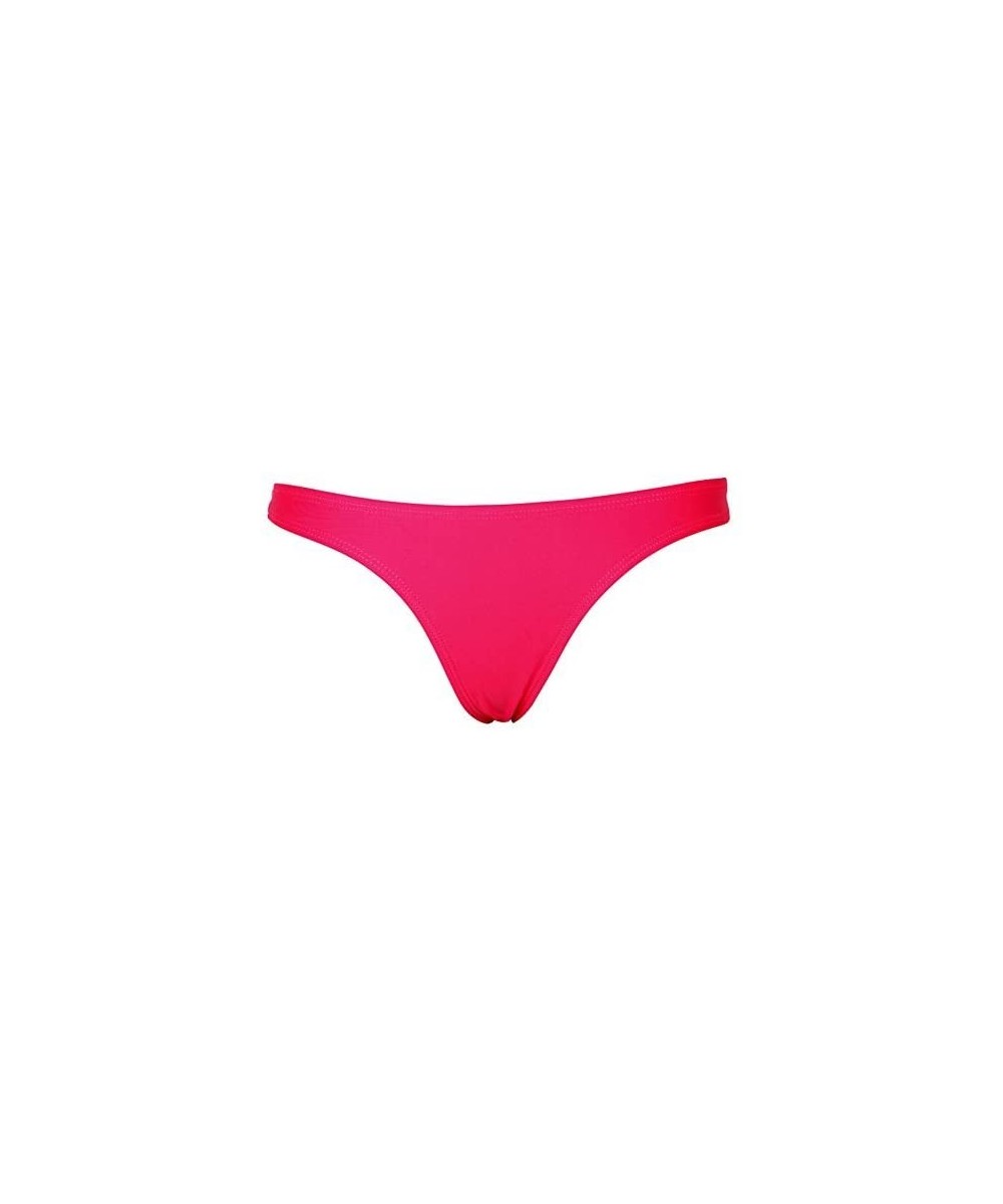 Sexy Womens Mid-Waisted Bikini Bottoms Ladies T-Back Thong Swimsuits - Pink - C412BXIGLON $16.47-Bottoms