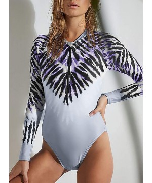 Women's Floral One Piece Swimsuit Zip Front UV Protection Rashguard - Gray Tie Dye - CE194AT2ZDK $26.58-One-Pieces