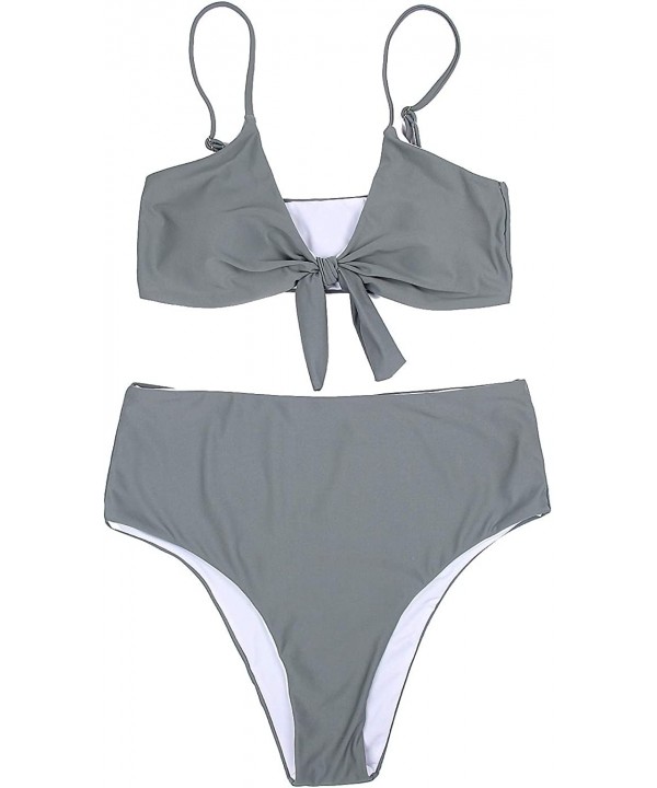 Womens High Waisted Bikini Set Tie Knot High Rise Two Piece Swimsuits Bathing Suits - Grey - CH18N0W08E0 $28.84-Sets