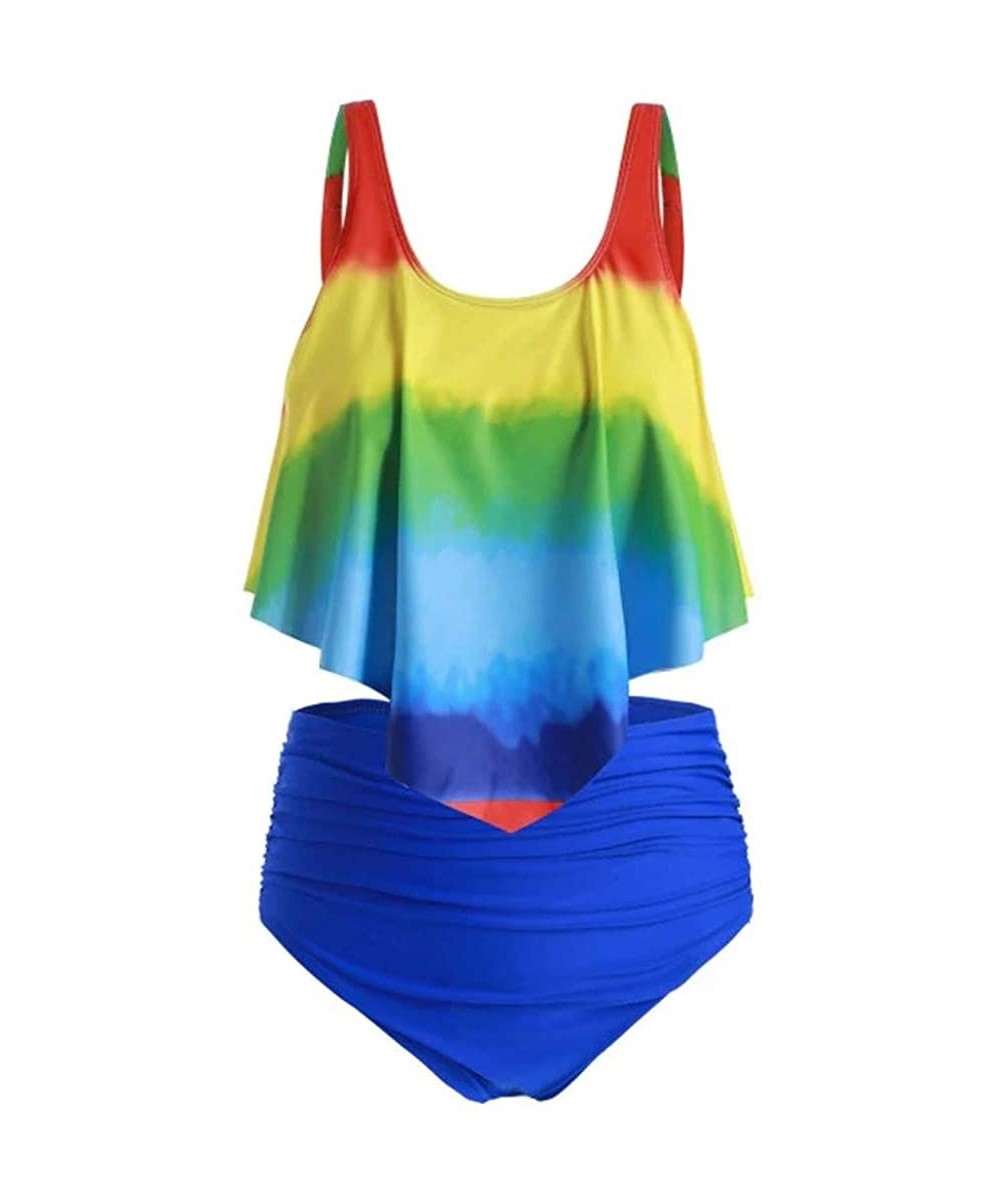 Girls Tankini Plus Size High Waisted Swimsuits for Women Swimsuits NO.31 - Multi Color - CV19D8KDK6X $18.76-Tops