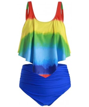 Girls Tankini Plus Size High Waisted Swimsuits for Women Swimsuits NO.31 - Multi Color - CV19D8KDK6X $18.76-Tops