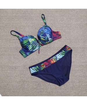 Women's Printing Bikini Swimsuit Set- Plus Size Beach Swimwear with Two Piece Suit for Women - Navy - CB195Q2EM5R $16.31-Sets