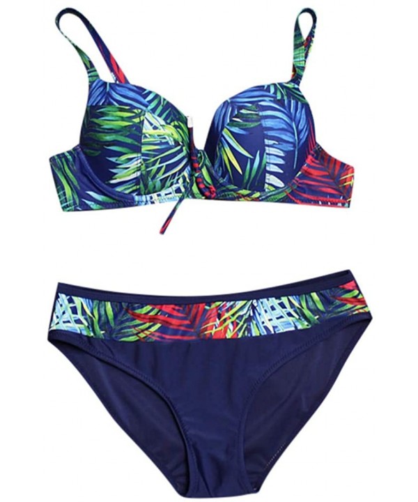 Women's Printing Bikini Swimsuit Set- Plus Size Beach Swimwear with Two Piece Suit for Women - Navy - CB195Q2EM5R $16.31-Sets