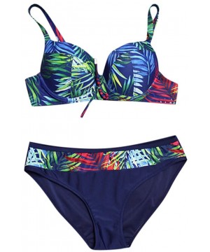 Women's Printing Bikini Swimsuit Set- Plus Size Beach Swimwear with Two Piece Suit for Women - Navy - CB195Q2EM5R $16.31-Sets