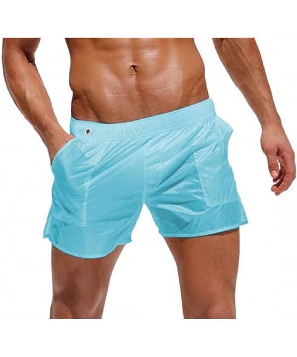 Mens See Through Straight-Fit Elastic Waist Shorts Trunks - Light Blue - 7808854658Y $22.72-Board Shorts