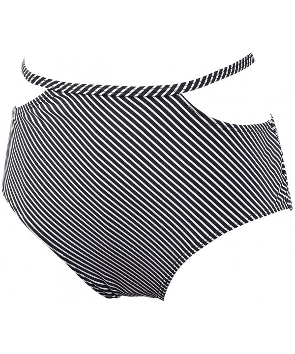 Women's Sexy Cut Out Middle Waist Bikini Bottoms Retro Strappy Short Tankinis(FBA) - Black Stripe - CP189X495U8 $17.25-Bottoms