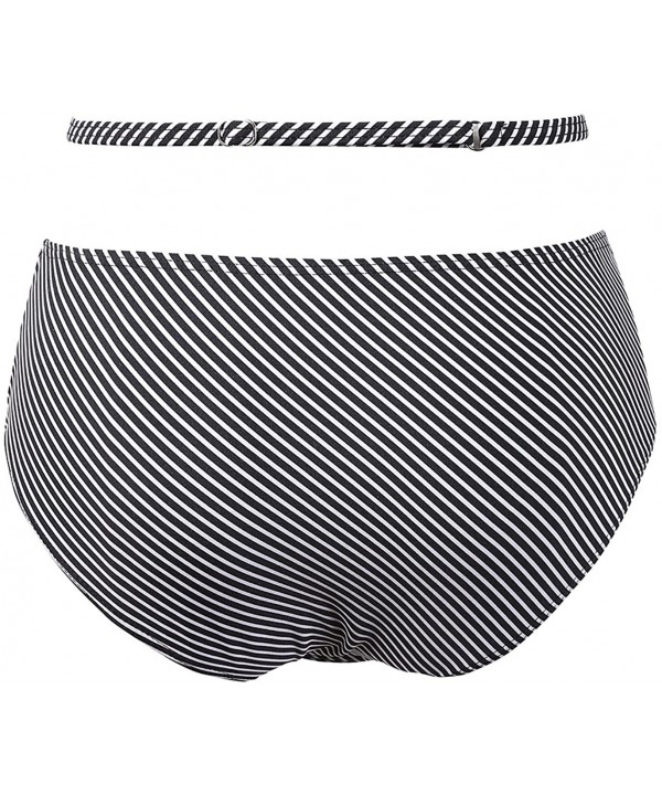 Women's Sexy Cut Out Middle Waist Bikini Bottoms Retro Strappy Short Tankinis(FBA) - Black Stripe - CP189X495U8 $17.25-Bottoms