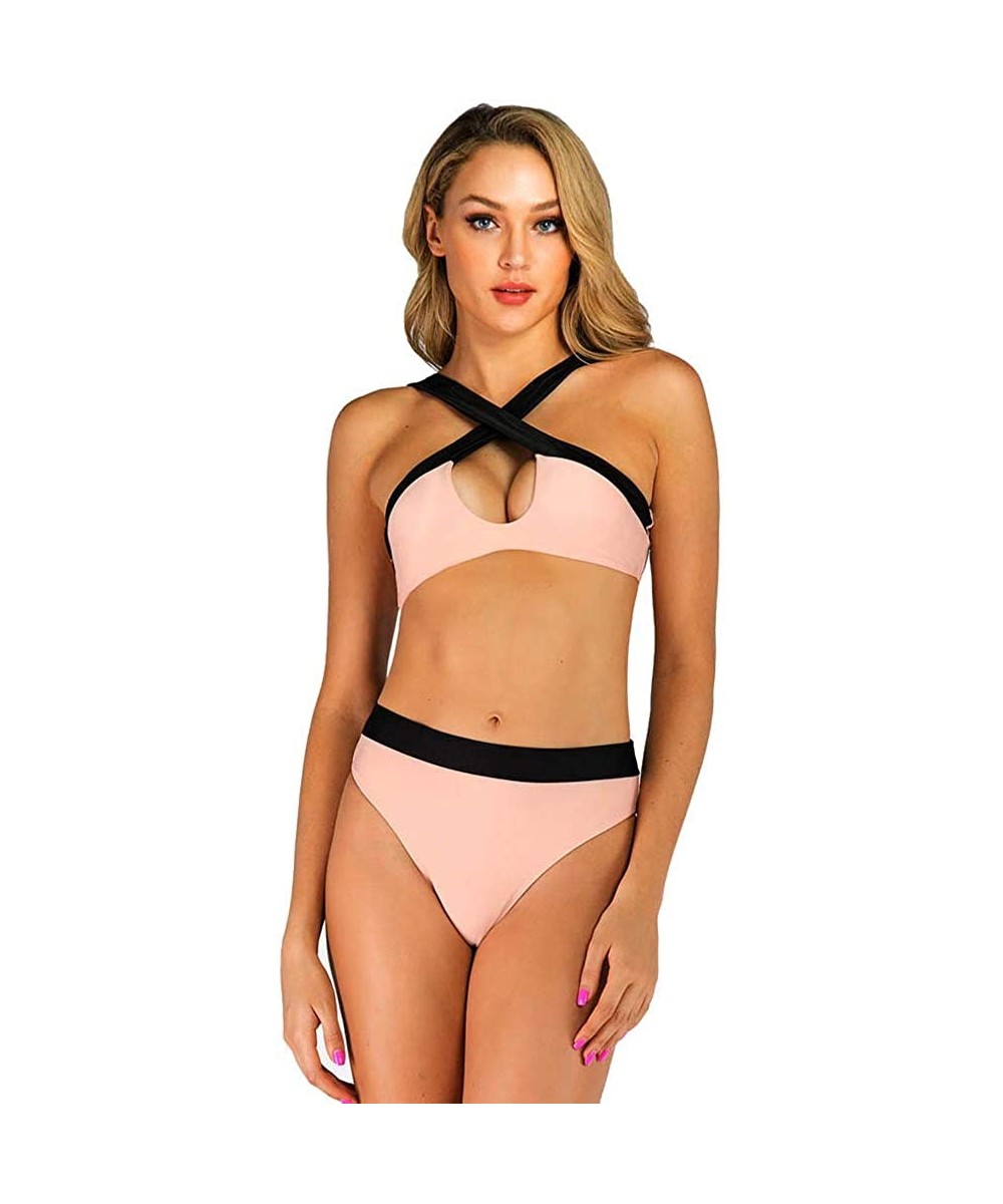 Swimsuits for Women High Waisted Bikini Sexy Two Piece Bathing Suits Tummy Control Swimwear - 9062pink - CN19CL5L2Q9 $25.45-Sets